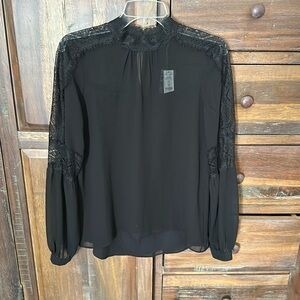 WHBM Long Sleeves Sheer Lace Blouse